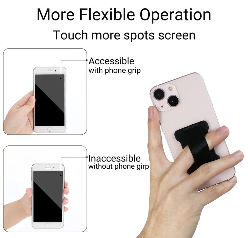 WUOJI WOJI Cell Phone Finger Grip Strap Holder for Hand, Phone Strap, Phone Holder for Hand - Small, New Slim Finger Loop Selfie Grip Compatible with Most Smartphones (Black) - 2Pack - Image 3