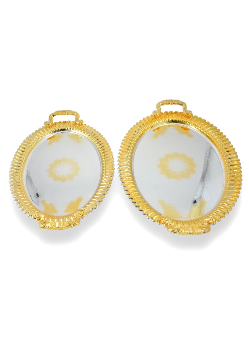 Homemaker 2-Piece Oval Luxury Serving Tray, Large 47cm x 34cm & Medium 41cm x 30cm, Steel, Silver & Gold  - Image 2