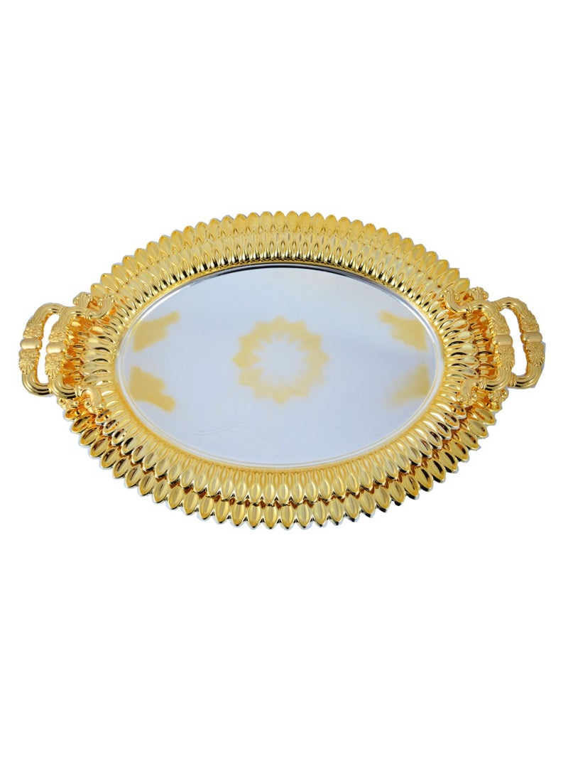 Homemaker 2-Piece Oval Luxury Serving Tray, Large 47cm x 34cm & Medium 41cm x 30cm, Steel, Silver & Gold  - Image 1