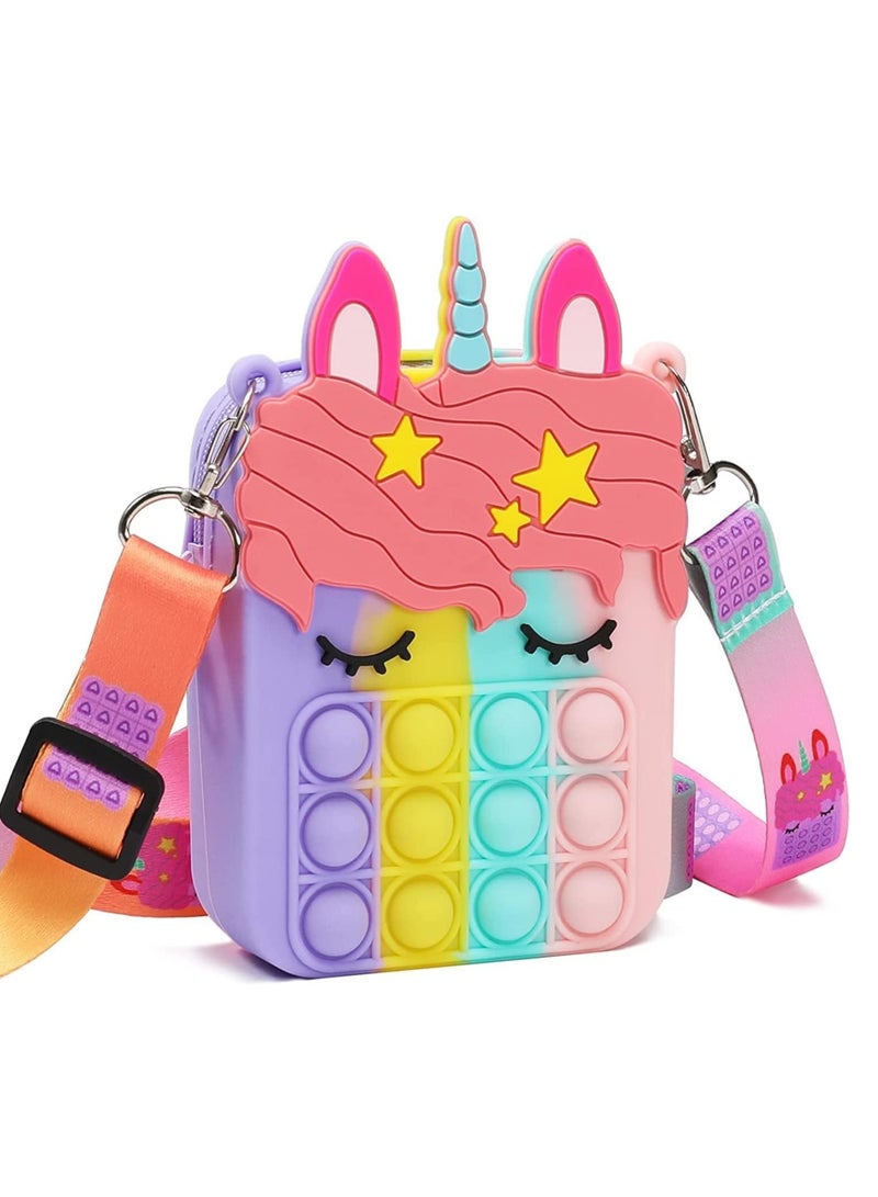 LEDIN Pop Shoulder Bag for Girls and Women, Big Pop Purse Bags, Lovely Sensory Silicone Cartoon Bag Toy for Students Kids - Image 1