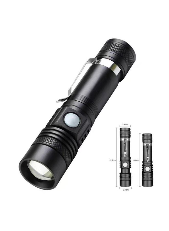 Cross Border 518 Flashlight Outdoor Led Multi-function T6 Mini Zoom USB Rechargeable Multi-function Strong Light Flashlight-Color:Single Flashlight (without Battery Data Line)  - Image 1