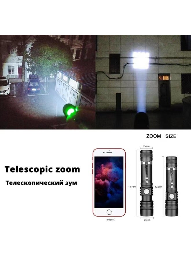Cross Border 518 Flashlight Outdoor Led Multi-function T6 Mini Zoom USB Rechargeable Multi-function Strong Light Flashlight-Color:Single Flashlight (without Battery Data Line)  - Image 3