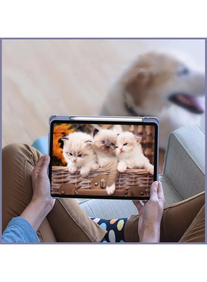 Case for  with Pen Holder, Shockproof Smart Case Cover with Transparent Back Shell Protective Case For iPad Air 11 Inch M2 2024/5th/4th Generation (2022/2020) 10.9 Inch (Lavender) - Image 2