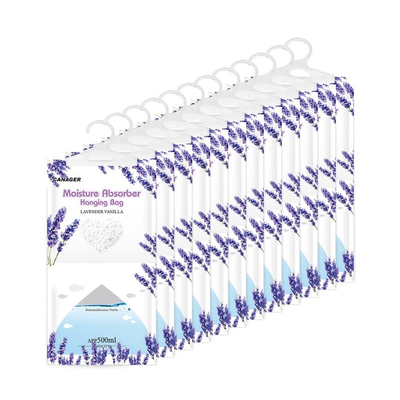 CANAGER Moisture Absorber 12 PackLavender Vanilla Hanging Humidity BagHomeCar and Closet Dehumidifiers and Deodorizers 125OZ