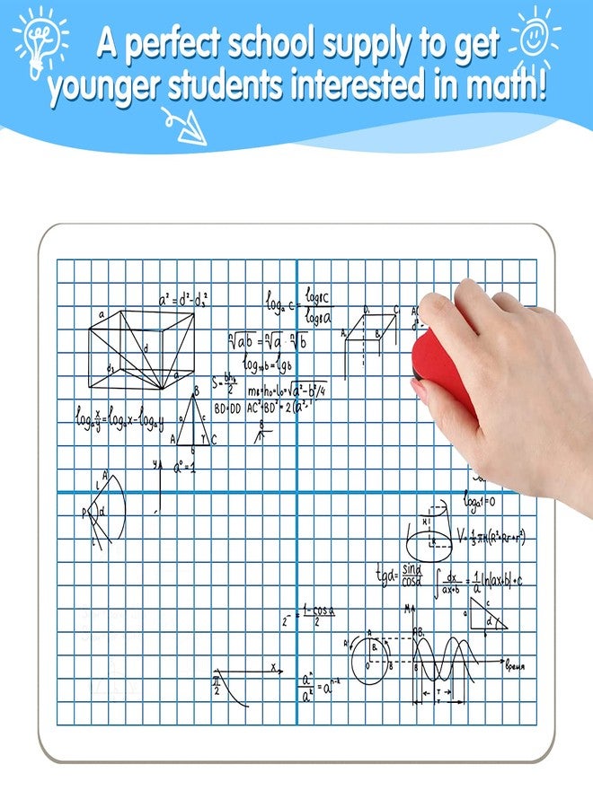 WEIZHEN لوحة رسم بياني XY قابلة للمسح الجاف، لوحة بيضاء مزدوجة الجوانب بشبكة إحداثيات مقاس 9 × 12 بوصة، أدوات رياضية للطلاب، للفصول الدراسية والمنزل، لوحة بيضاء صغيرة قابلة للمسح الجاف - Image 3