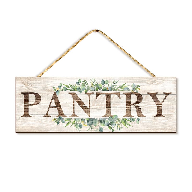 Al Raied ARS Rustic Wooden Pantry Sign Wall Decor with Plant Print - 4.7 x 13.7 inches - Image 1