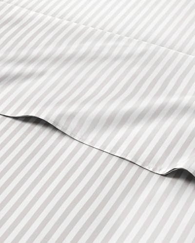 CGK Unlimited Light Grey and White Striped Sheets 1 Flat 1 Fitted Sheet 2 Pillowcases w Deep Pockets Wrinkle Fade Resistant UltraSoft Breathable Cooling Luxury Pinstripe Bedding Queen Size - Image 1