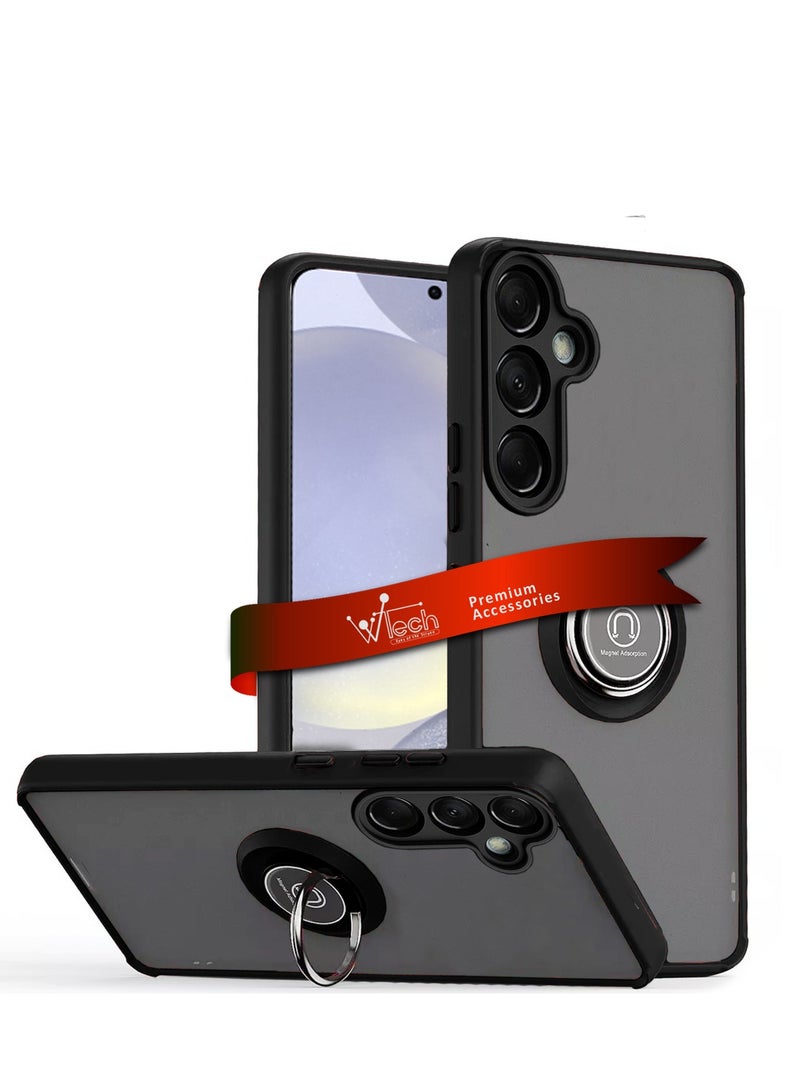 Wtech Translucent Back Finger Grip Magnetic Hold Kickstand Ring Finger With Built-in Iron Case Cover For Samsung Galaxy S24+ / S24 Plus 5G 2024 Black - Image 1