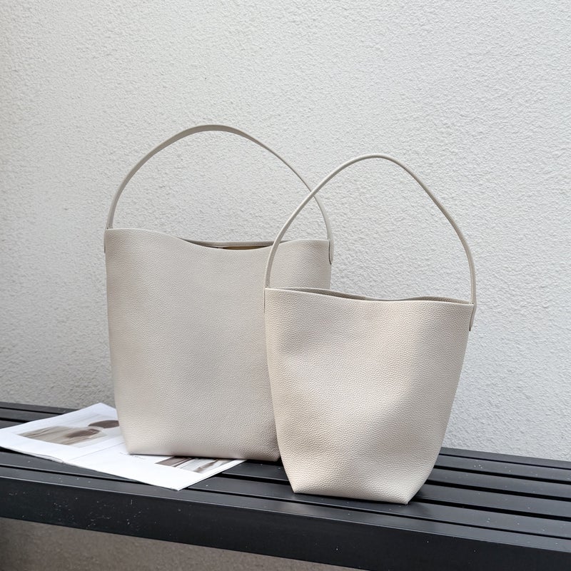 Model Zhe Row Minimalist High-End First-Layer Cowhide Large-Capacity Handbag Shoulder Bucket Bag Tote Bag - Image 3