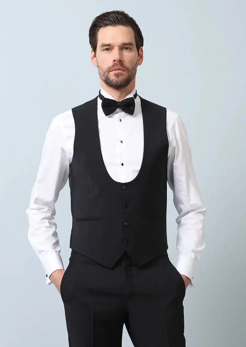 رامسي صدرية كلاسيكية سوداء ضيقة بياقة فراشة