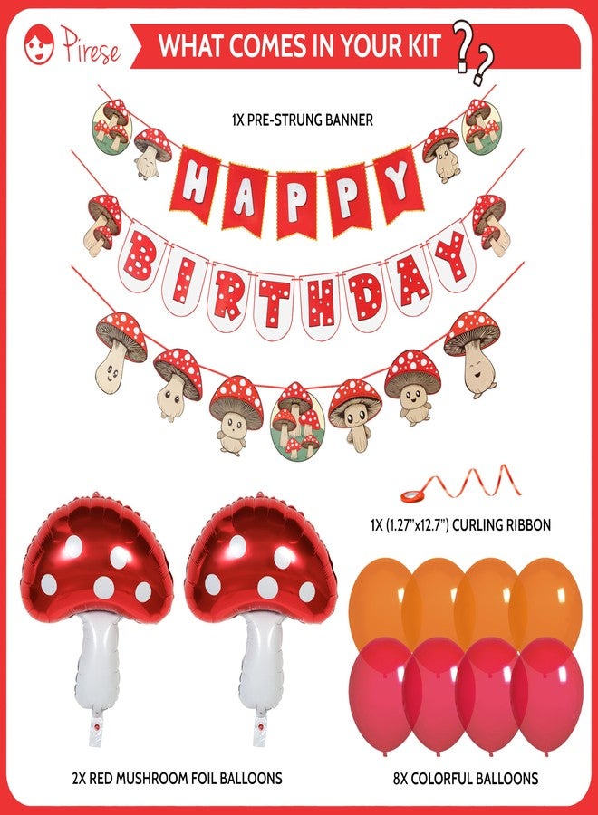 Pirese Mushroom Birthday Decorations, Mushroom Birthday Banner, Mushroom Party Decorations | Mushroom Decorations | Mushroom Party Supplies | Mushroom Banner | Red Mushroom Garland Decor Kit - Image 2