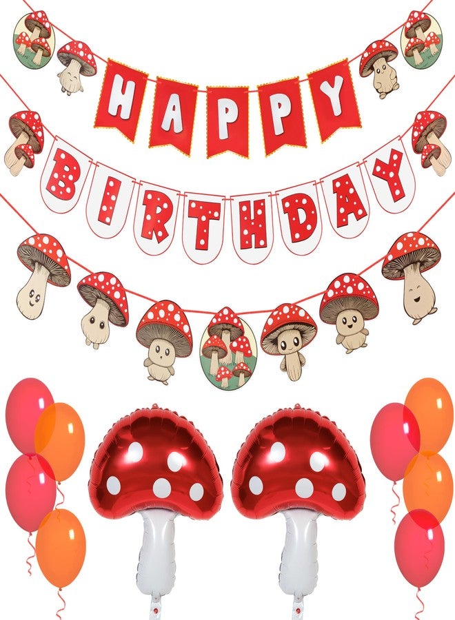 Pirese Mushroom Birthday Decorations, Mushroom Birthday Banner, Mushroom Party Decorations | Mushroom Decorations | Mushroom Party Supplies | Mushroom Banner | Red Mushroom Garland Decor Kit - Image 1