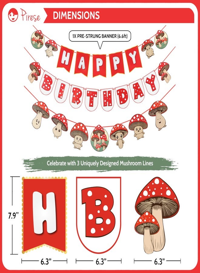 Pirese Mushroom Birthday Decorations, Mushroom Birthday Banner, Mushroom Party Decorations | Mushroom Decorations | Mushroom Party Supplies | Mushroom Banner | Red Mushroom Garland Decor Kit - Image 3