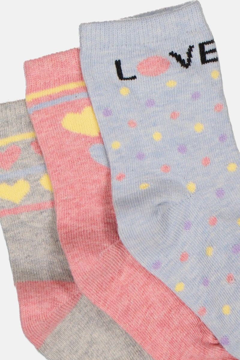 bebe Kids Girl 3 Pairs Polka  Dots Crew Socks, Multicolor - Image 2