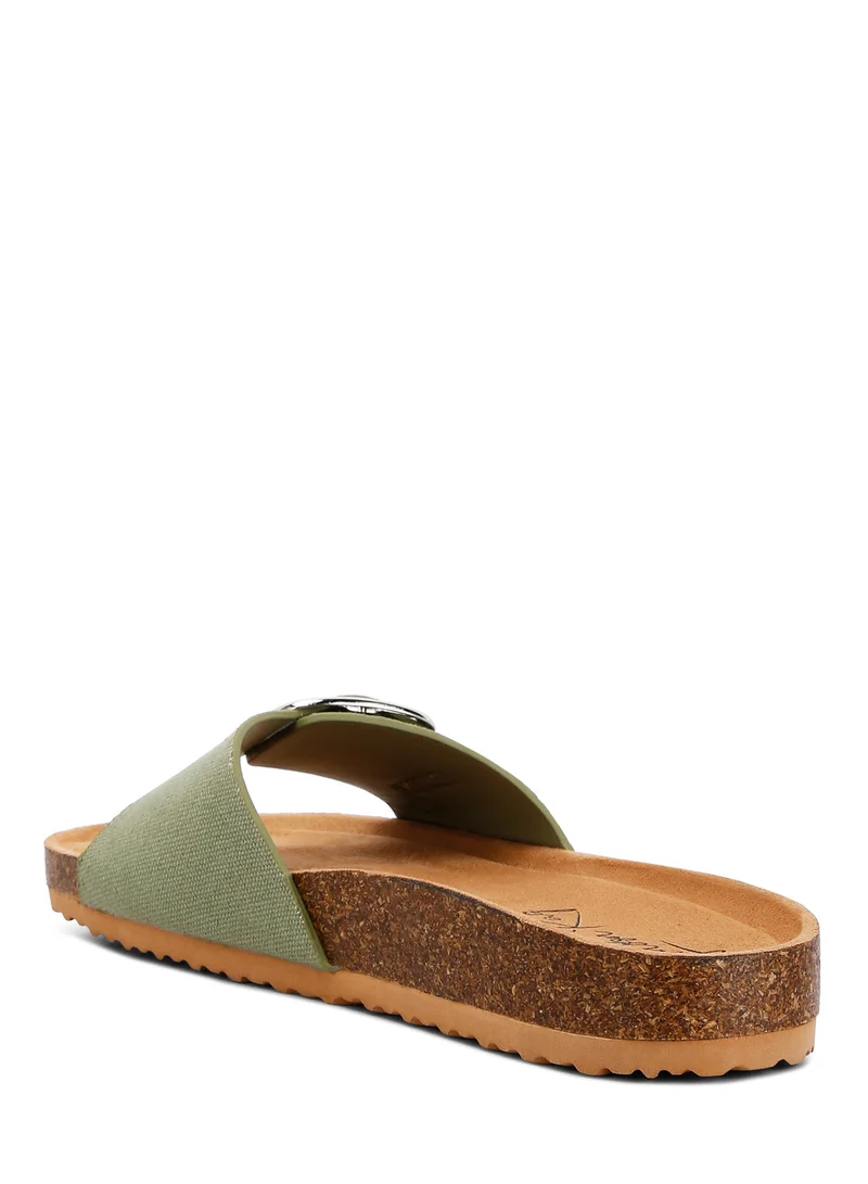 London Rag Buckle Strap Slip On Sandals in Green