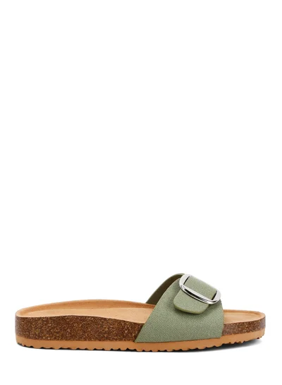 London Rag Buckle Strap Slip On Sandals in Green