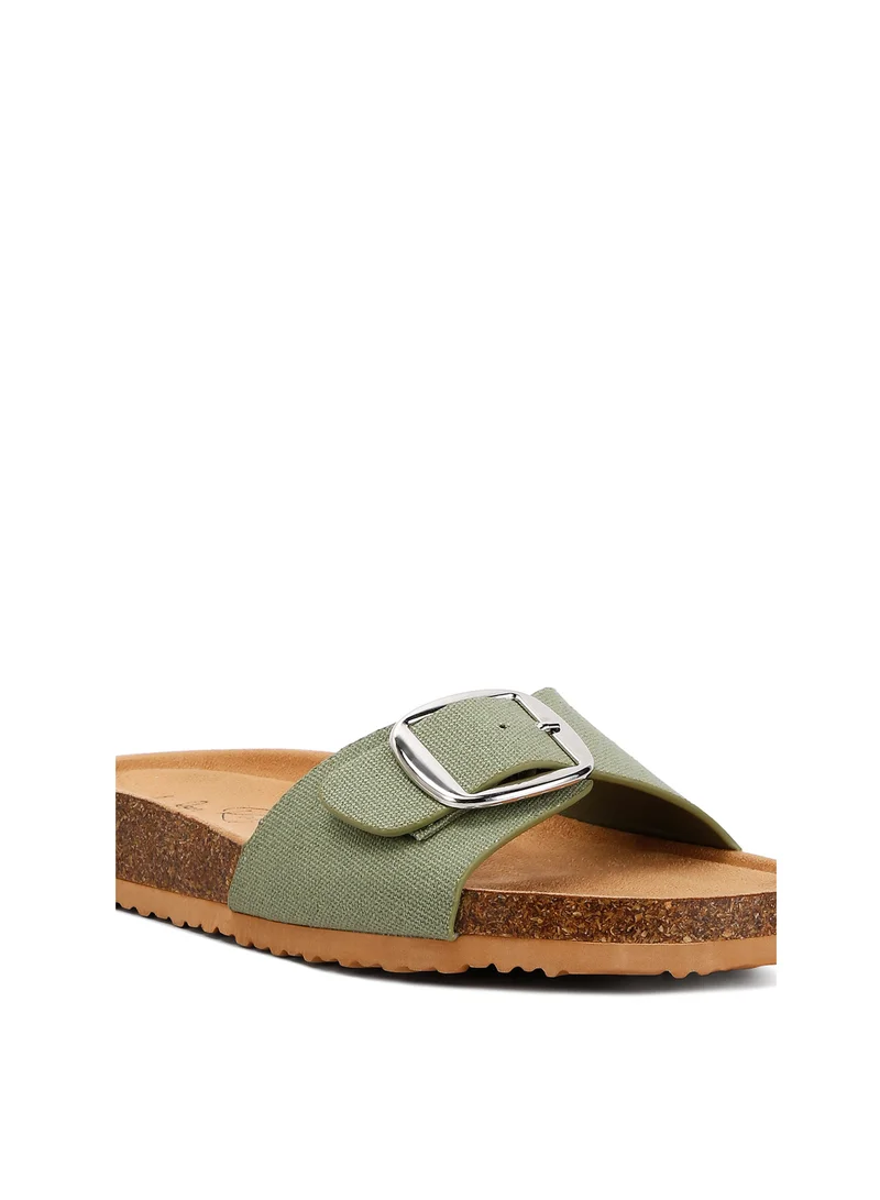 London Rag Buckle Strap Slip On Sandals in Green