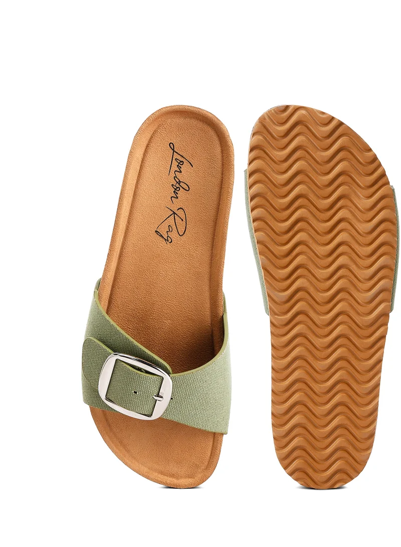 London Rag Buckle Strap Slip On Sandals in Green