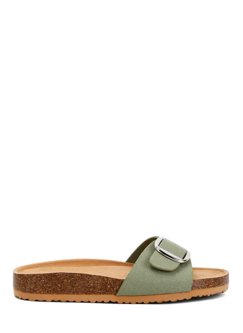 London Rag Buckle Strap Slip On Sandals in Green