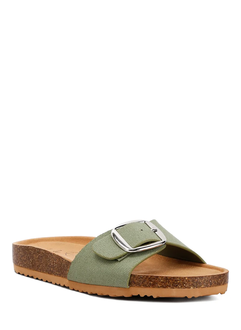 London Rag Buckle Strap Slip On Sandals in Green