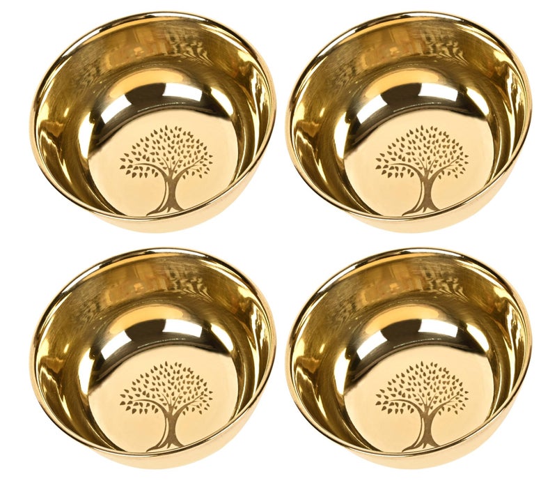 KC Brass Golden Flower Printed Brass Bowls Set of 4 Pc - 250 ML - Image 1