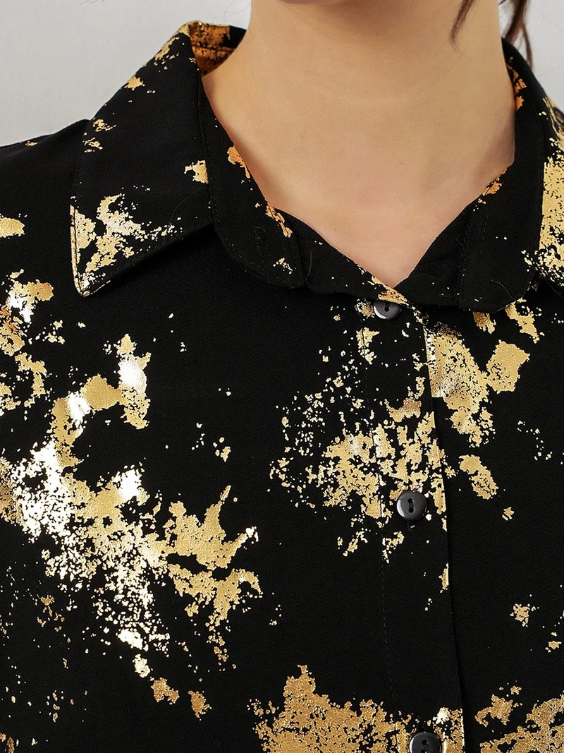 Big Dart Black BDART Oversized Abstract Print Button-Front Shirt for Women | Best Price UAE