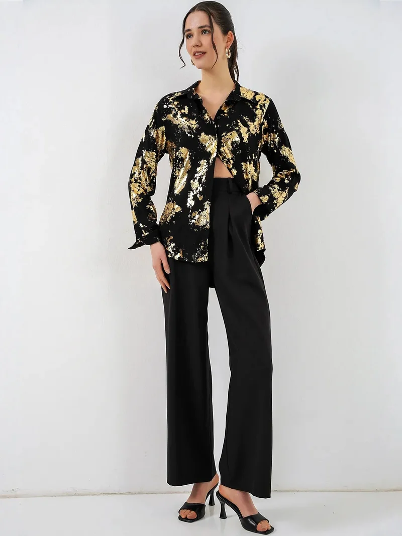 Big Dart Black BDART Oversized Abstract Print Button-Front Shirt for Women | Best Price UAE