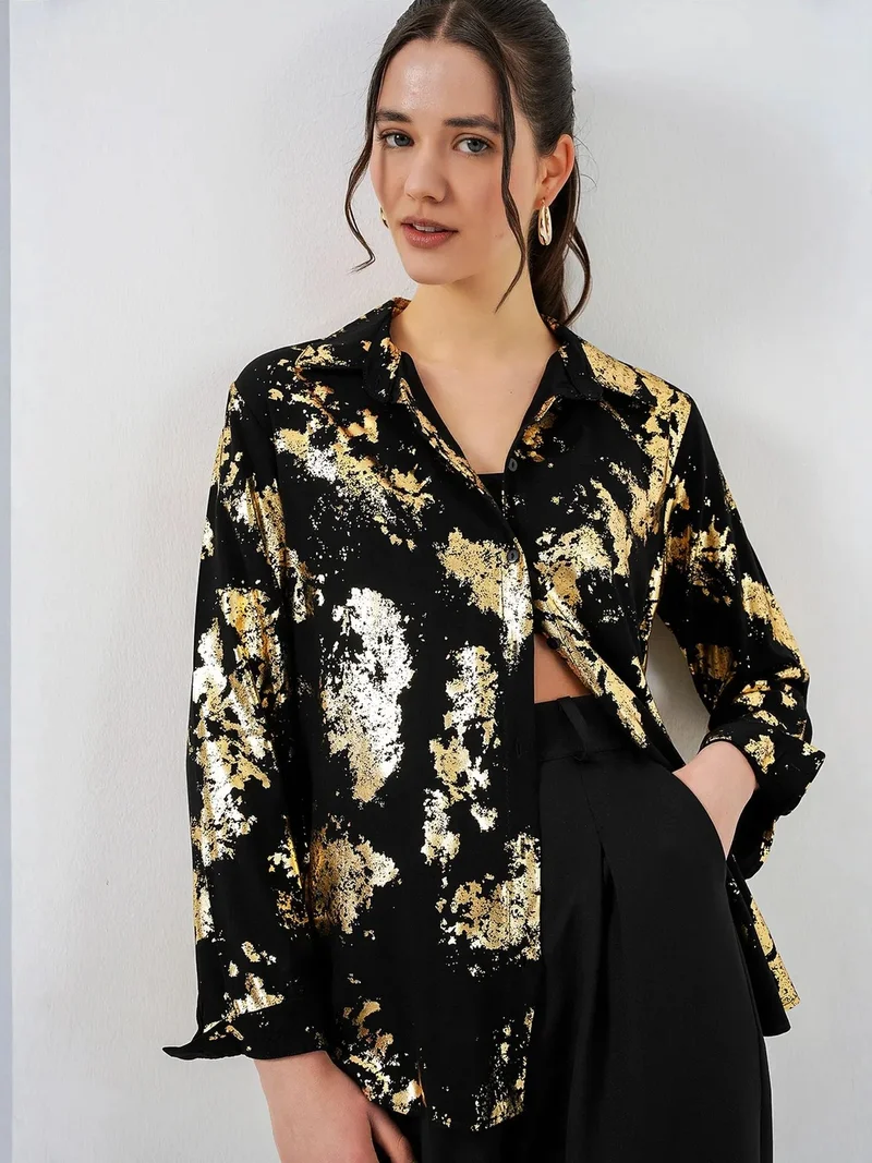 BDART Oversized Abstract Print Button-Front Shirt