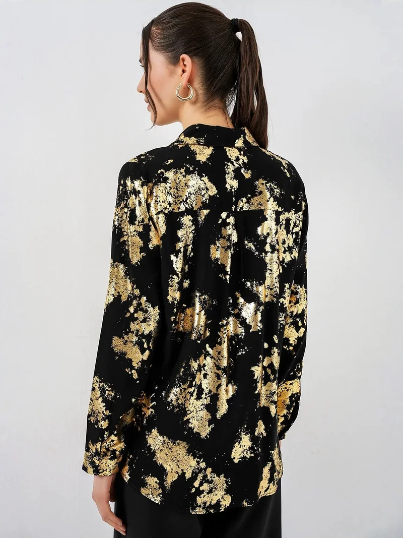 Big Dart Black BDART Oversized Abstract Print Button-Front Shirt for Women | Best Price UAE