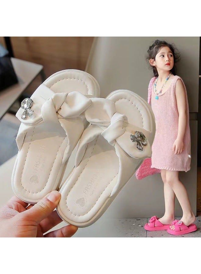 Girls Fashionable Open-toe Outer Slippers  Summer New Little Girl Bow Princess Flip-flops Beach Sandals