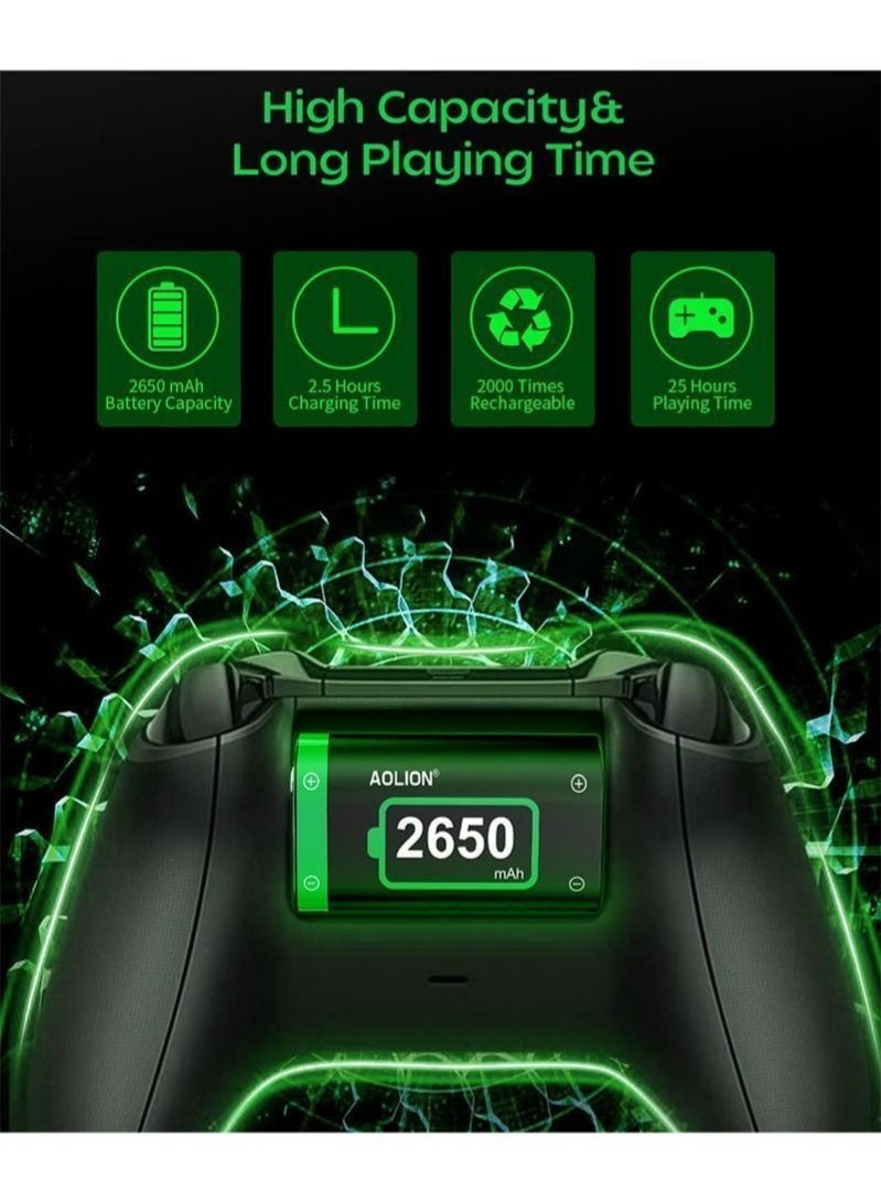 أوليون مجموعة بطاريات قابلة لإعادة الشحن لجهاز تحكم Xbox One/Xbox Series X|S/Xbox One Elite مع بطاريتين 2650 مللي أمبير في الساعة - Image 2