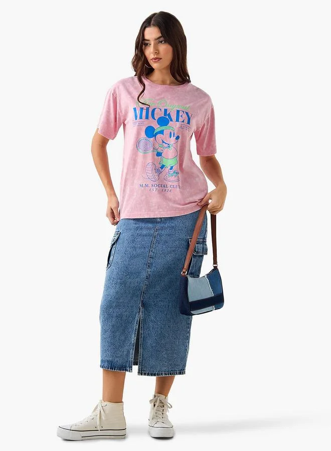 اس بي كاركترز Oversized Cotton T-shirt with Mickey Mouse Print