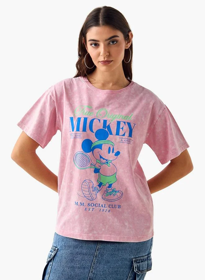 اس بي كاركترز Oversized Cotton T-shirt with Mickey Mouse Print
