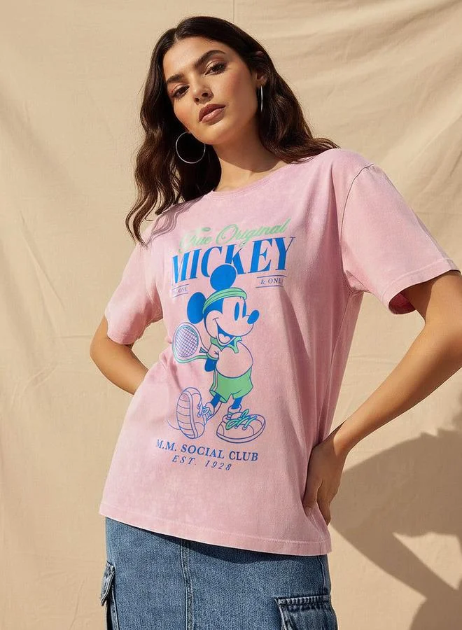 SP Characters Oversized Cotton T-shirt with Mickey Mouse Print