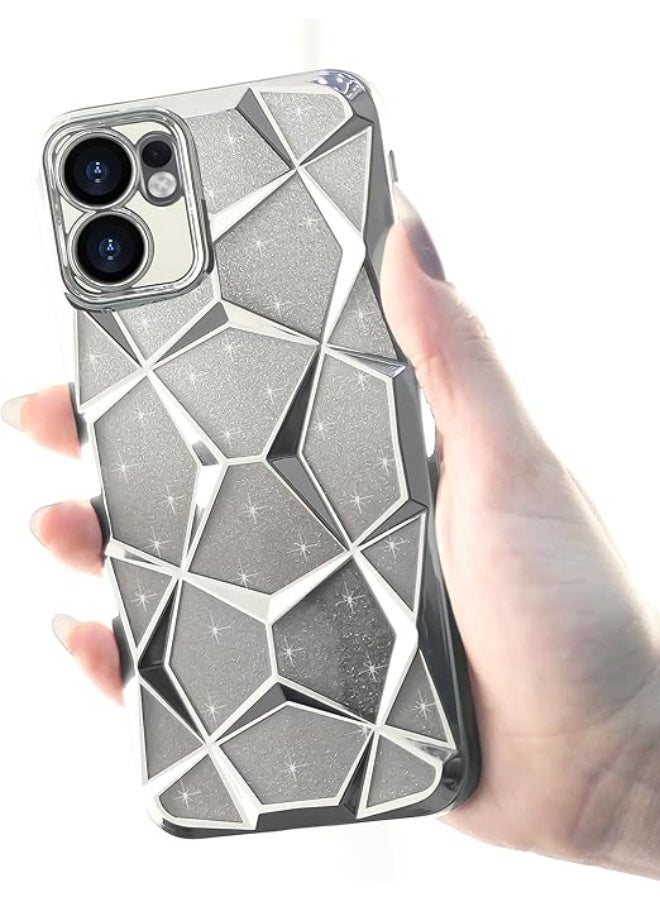 Compatible with Oppo Reno13 F/Reno 13F Case Plating Bling Gradient Glitter Clear Cover Soft TPU Silicone Cute Camera Protection Shockproof Back for Women Girls Case - Silver