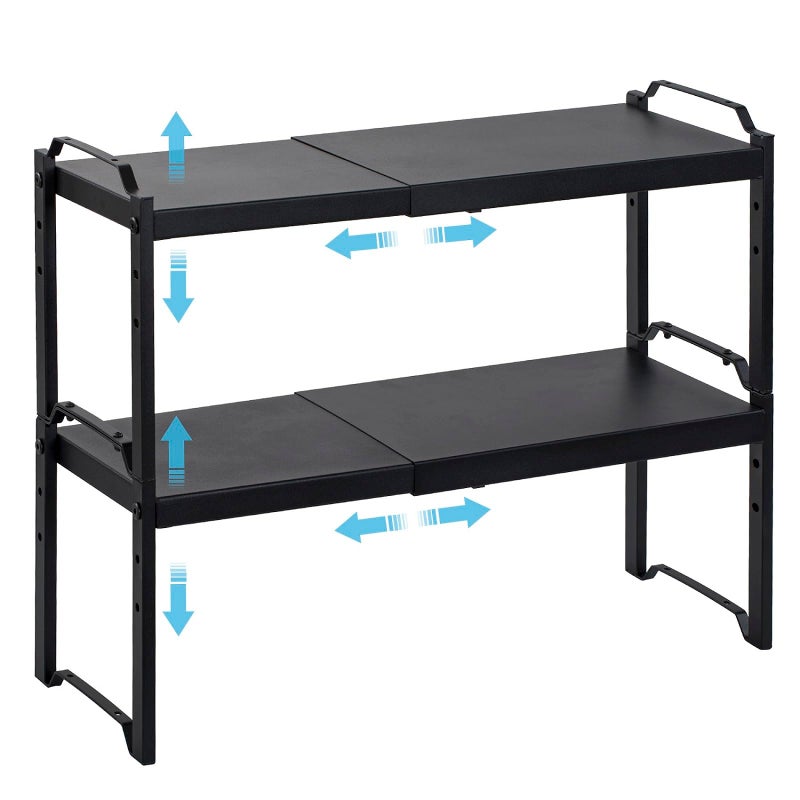 2 Pack Expandable Cabinet Countertop Shelves Stackable Shelves Organizers For Kitchen Cabinet Countertop Storage Adjustable Counter Cupboard Pantry Organizer Shelf Rack Stand Length205