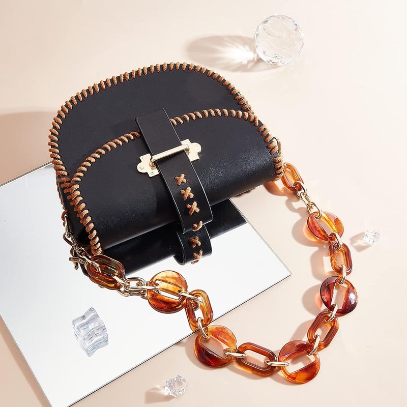 comfrt Resin Bag Chain Strap, 22.8 Inch Resin Replacement Chain Retro Handbag Strap Short Thick Resin Clutch Bag Handles Shoulder Bag Decoration Chain for Pouch Satchel Hobo Purse, Amber Brown - Image 5