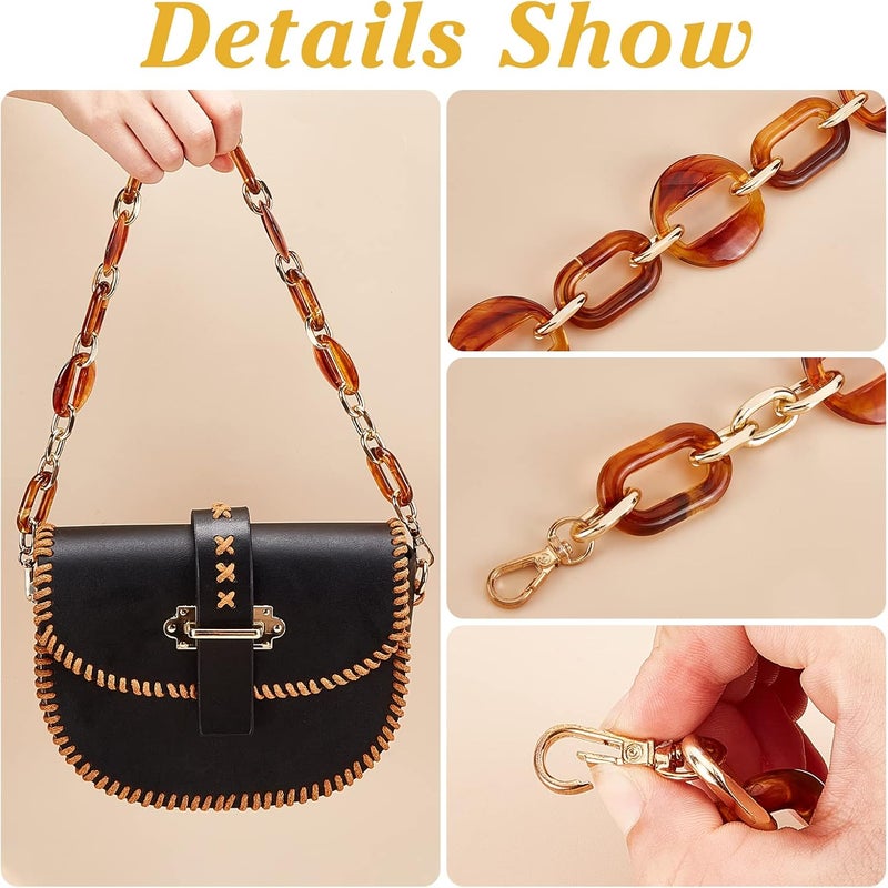 comfrt Resin Bag Chain Strap, 22.8 Inch Resin Replacement Chain Retro Handbag Strap Short Thick Resin Clutch Bag Handles Shoulder Bag Decoration Chain for Pouch Satchel Hobo Purse, Amber Brown - Image 2