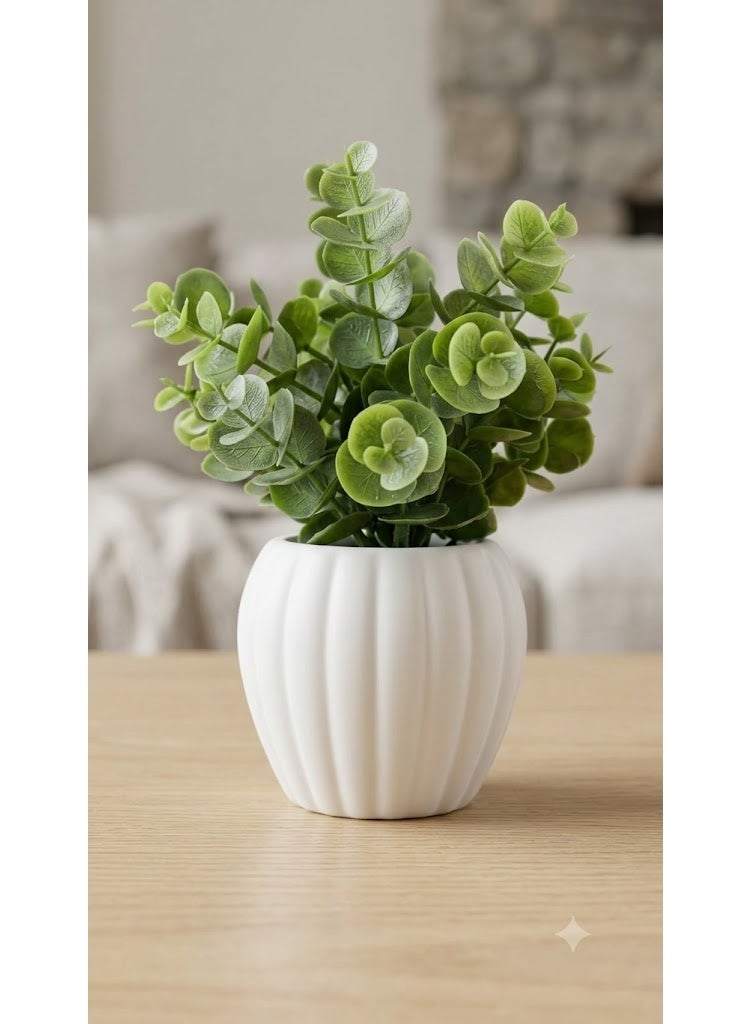Miniature artificial eucalyptus plant in a classic, elegant pot. (3 pieces) - Image 1