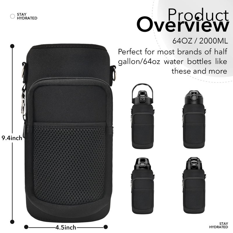 Newfad Half Gallon Water Bottle Carrier Bag  Bottle Pouch Phone Holder  Adjustable Shoulder Hand Strap 2 Pocket Sling Neoprene Sleeve Sports Water Bottle Accessories For Hiking Travelling &Camping - Image 4