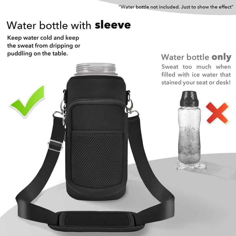 Newfad Half Gallon Water Bottle Carrier Bag  Bottle Pouch Phone Holder  Adjustable Shoulder Hand Strap 2 Pocket Sling Neoprene Sleeve Sports Water Bottle Accessories For Hiking Travelling &Camping - Image 3