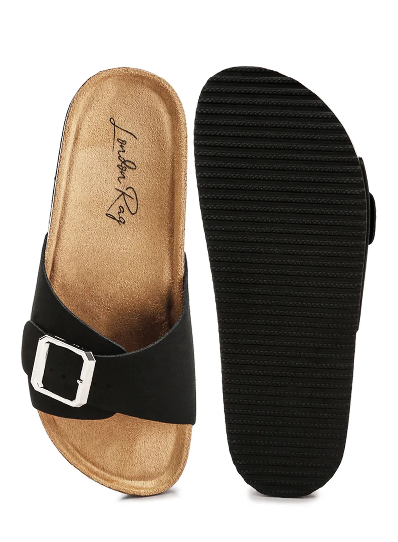London Rag Adjustable Buckle Closure Flats in Black