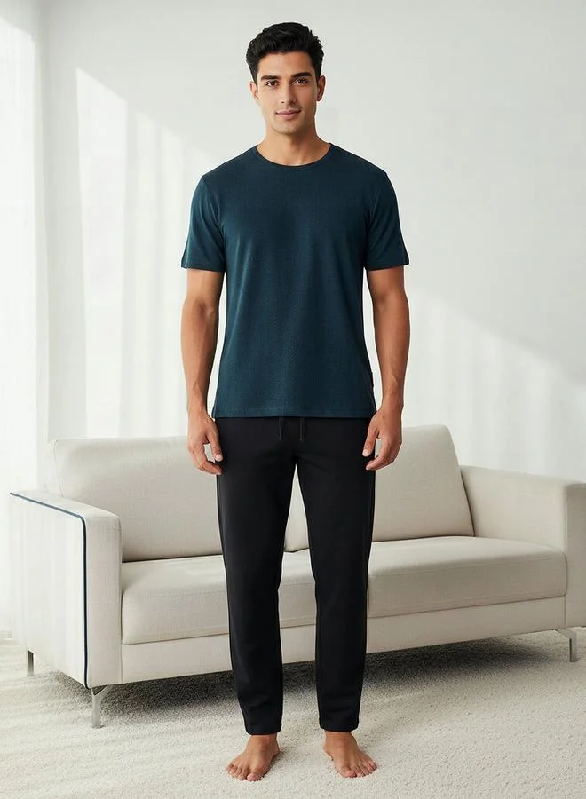 سبلاش فيڤ Men Cotton Herringbone Textured Drawstring Closure Nightwear Set