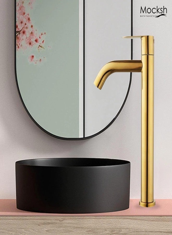 Mocksh Full Gold PVD Coated Opal SS-304 Tall Pillar Cock Tap with Long Spout & 12 Inches Tall Body Tall Boy Extended Pillar Tap Faucet - Image 3