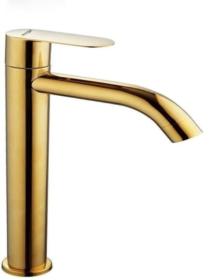Mocksh Full Gold PVD Coated Opal SS-304 Tall Pillar Cock Tap with Long Spout & 12 Inches Tall Body Tall Boy Extended Pillar Tap Faucet - Image 1