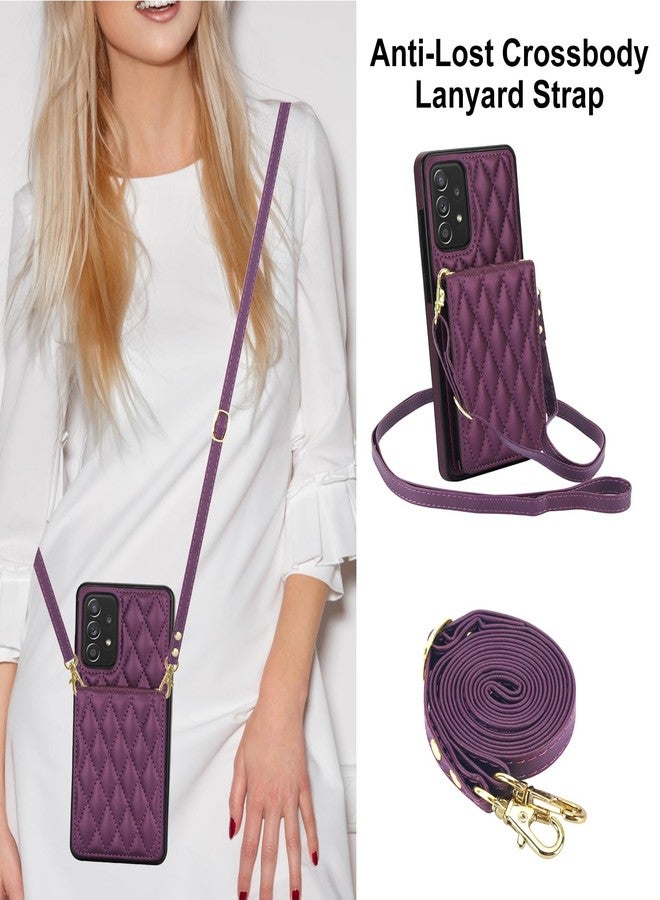 Asuwish Phone Case for Samsung Galaxy A52/A52S 5G Wallet Cover with Tempered Glass Screen Protector Credit Slot Card Holder Crossbody Strap Stand RFID Blocking A 52 S 4G G5 52A S52 52S Women Men Dark Purple - Image 2