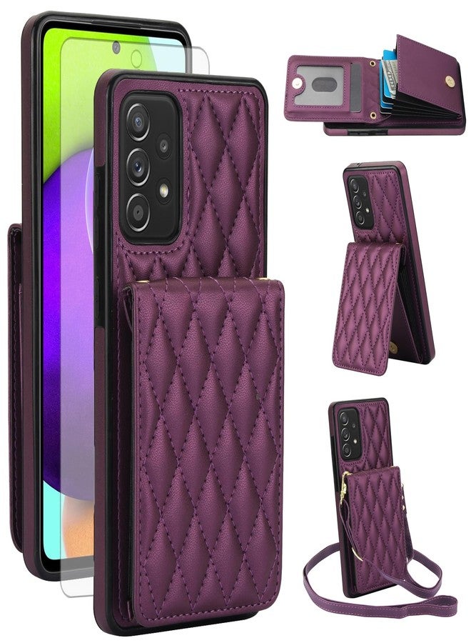 Asuwish Phone Case for Samsung Galaxy A52/A52S 5G Wallet Cover with Tempered Glass Screen Protector Credit Slot Card Holder Crossbody Strap Stand RFID Blocking A 52 S 4G G5 52A S52 52S Women Men Dark Purple - Image 1