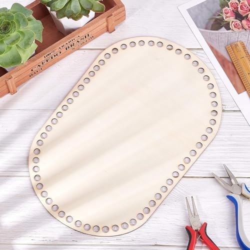 Haoser 2 pc Wooden Basket Bottom, 11.8 x 7.6 Inch Oval Wooden Base Shaper Blank Crochet Base for Thick Yarn DIY Knitting Basket Weaving Supplies Home Decor Purse Making, 8mm Hole - Image 1