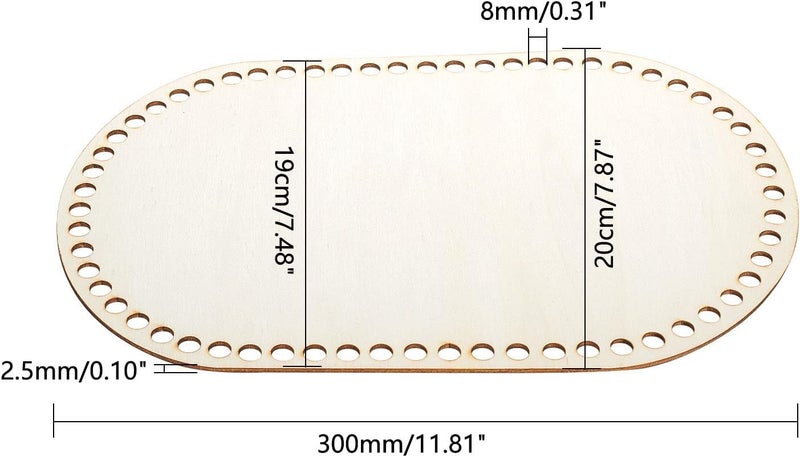 Haoser 2 pc Wooden Basket Bottom, 11.8 x 7.6 Inch Oval Wooden Base Shaper Blank Crochet Base for Thick Yarn DIY Knitting Basket Weaving Supplies Home Decor Purse Making, 8mm Hole - Image 3