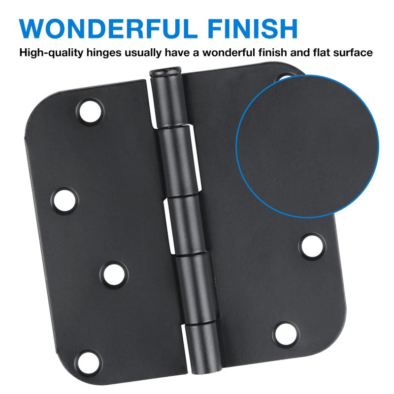 JIW 12 Pack Black Exterior Door Hinges 4 Inch Matte Black Door Hinges 4 Inch Black Hinges For Doors Rounded Edge 5/8"" Radius Corners Door Hardware Security Commercial Grade Door Hinge 4""X 4"" Jiw - Image 3